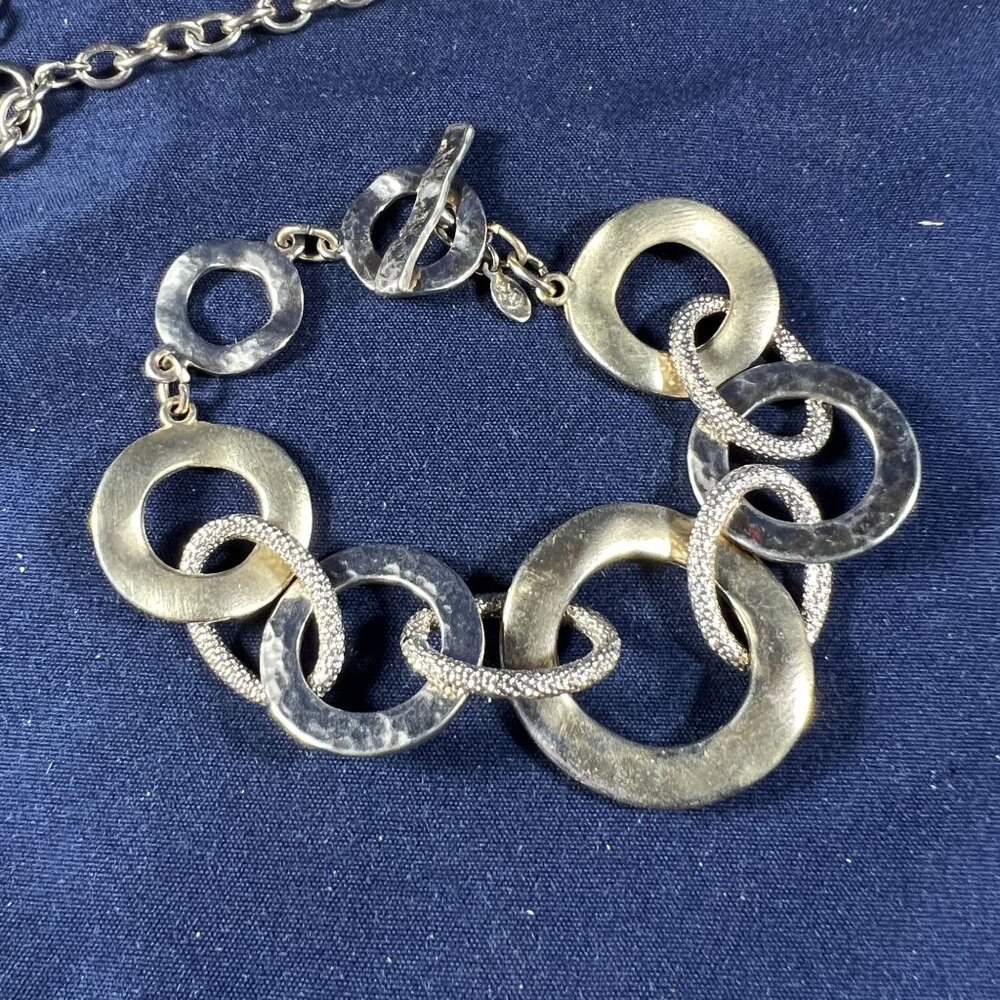 Two-Piece Silver & Gold-Tone Chain Necklace & Bracelet Set With Mixed Metal Circ - Picture 2 of 6